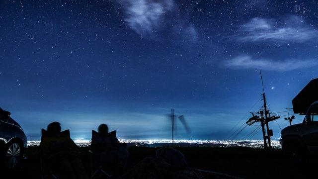 牛岳パノラマ展望台の星空 ペルセウス座流星群